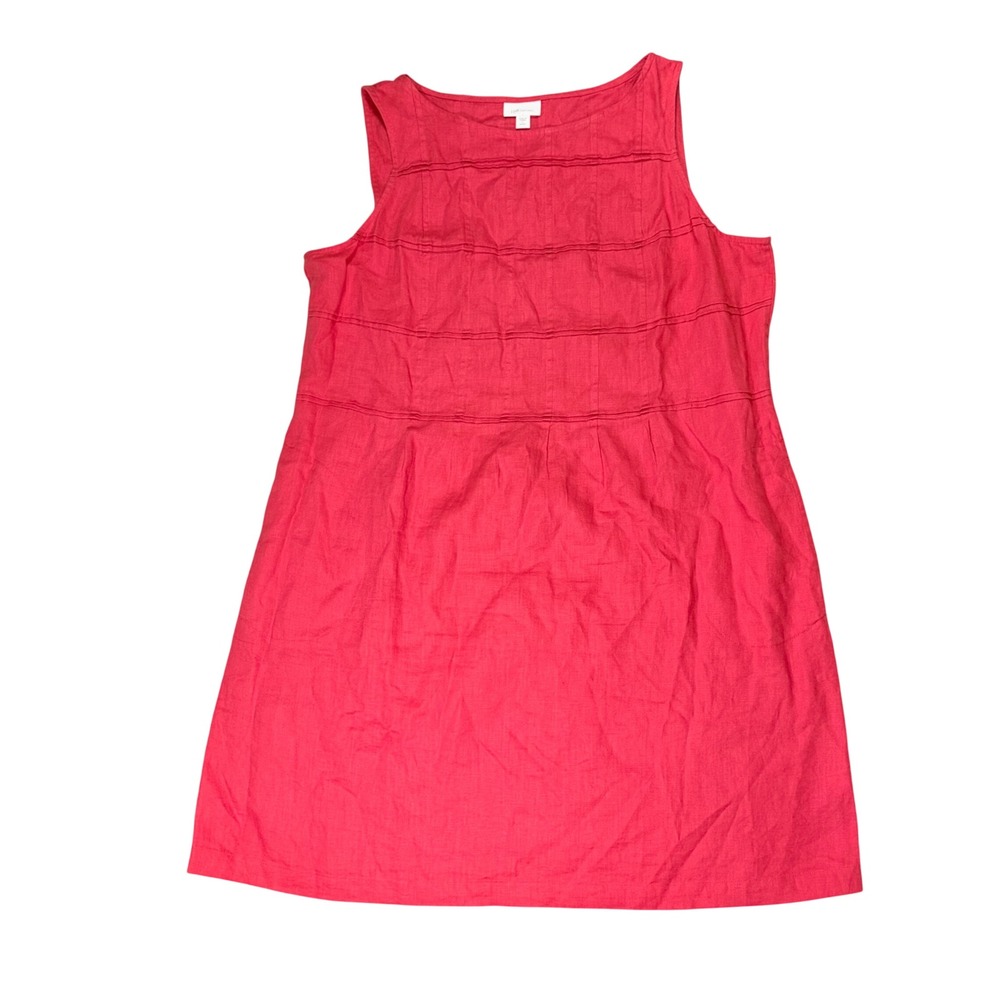 J. Jill Love Linen Sleeveless Pintuck Shift Dress Coral Pink Womens Large Petite